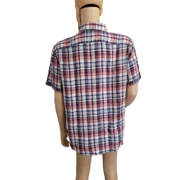 Baird McNutt Murano Men's Shirt Size L Linen Multicolor Plaid Red Multicolor 31 - Picture 5 of 9